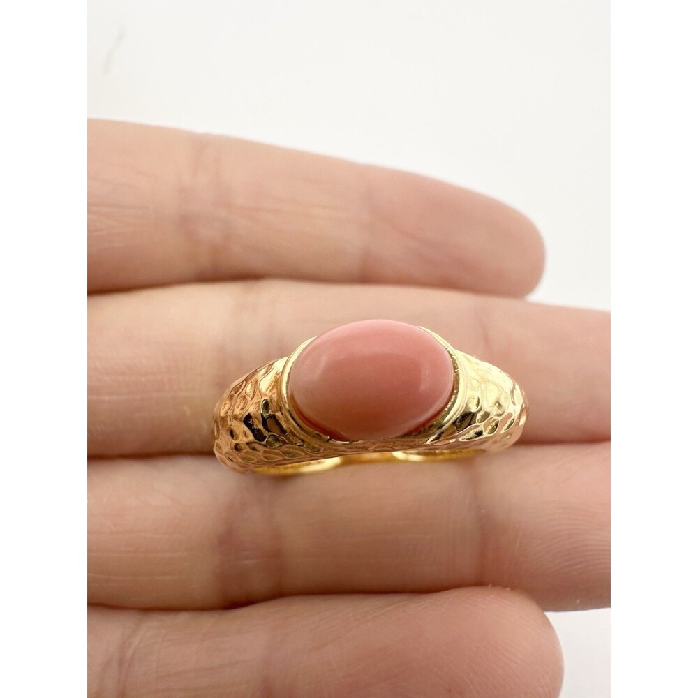 Gold Plated Italy Designer Hammered Oval Stone Ring Size 6